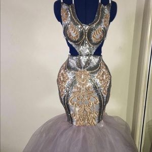 Silver and gold prom dress
